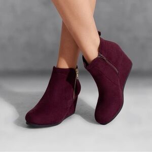 Women's Burgundy Wedge Ankle Boots
